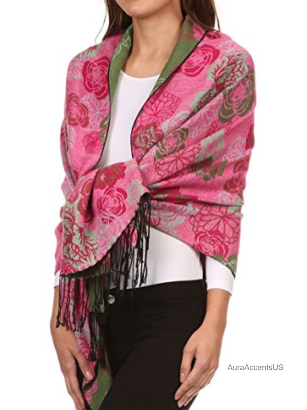 Sakkas 100% Viscose Double Layer Floral Pashmina Wrap with Fringe